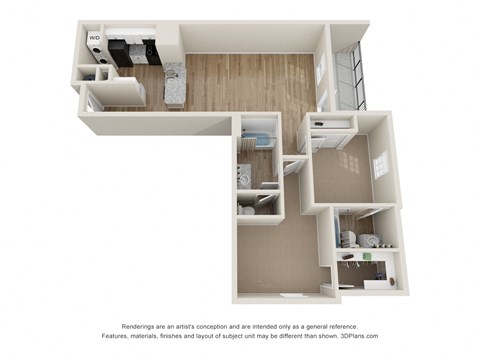 Floor plan for 2 beds, 2 baths, 960 sqft